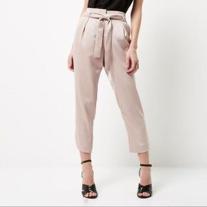 River Island Satin Pink Dress Pants with Tie Waist